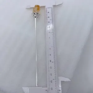 Vintage alloy crystal hair pin detail view showing exact length measurement with caliper.