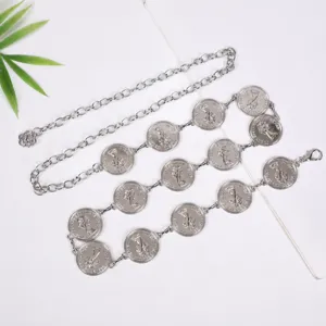 Silberfarbene Metallmünzen Ketten-Gürtel stilvoller Vintage Taillenkette Schmuck für Damen