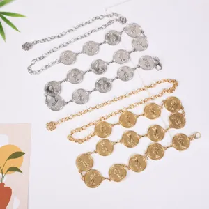 Modische Metallmünze Taillenkette Gold und Silber Gürtel Vintage Körperkette Schmuck