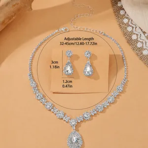 Conjunto collar pendientes diamantes de imitación cristal novia boda fiesta plata
