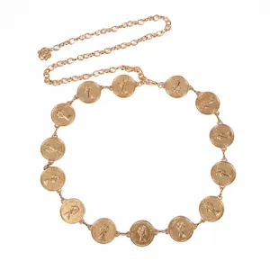 Goldene Münzen Ketten Gürtel Vintage Taillenkette Metall Disc Körperschmuck Mode