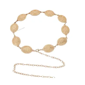 Catena in metallo per vita retrò da donna, elegante cintura ovale dorata chic.