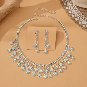 Kristall Strass Quaste Halskette Ohrringe Set Luxus Choker Braut Schmuck Set für Damen