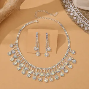Kristall Strass Quaste Halskette Ohrringe Set Luxus Statement Schmuck Geschenk