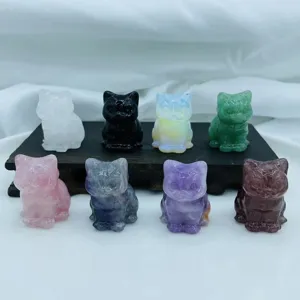 Natur Edelstein Sitzende Katze Figur Handgeschnitzte Polierte Kristall Tierstatue Haus Büro Dekor Heilstein Ornament Geschenk