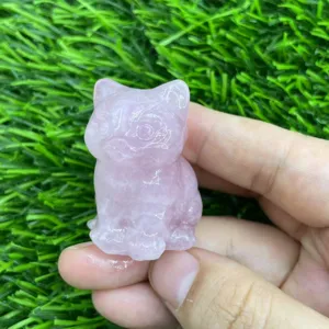 4cm Natuerlicher Rosenquarz Kristall Sitzende Katze Figur Edelstein Tier Heilende Deko