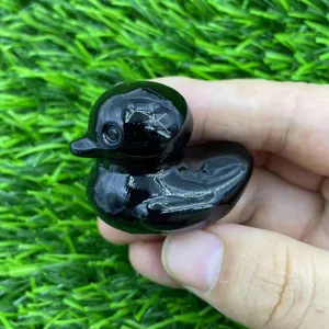 Figurine de canard en cristal noir artisanat pierre naturelle sculpture d'animal 4cm.