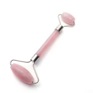 Rullo viso in quarzo rosa naturale per la cura della pelle, massaggiatore a doppia estremità.