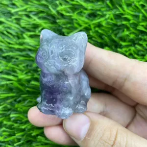 Kristall sitzende Katzenfigur, 4cm Naturstein süße kleine Katzen Schnitzerei Dekoration.