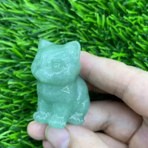 Natürliche grüne Kristall sitzende Katze Figur Edelstein süße Katzen Schnitzerei 4cm Detail