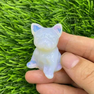 4cm natural opal crystal French bulldog figurine gemstone animal carving home decor desk ornament