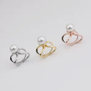 Pearl scarf buckle ring detail, adjustable metal dual loop accessory in silver gold rose gold.