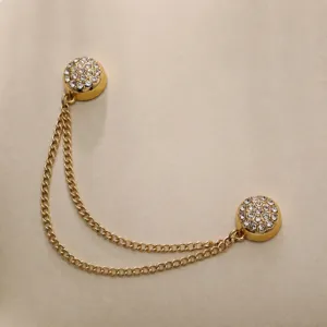 Gold rhinestone magnetic buckle double chain brooch multi-functional clothing scarf accessory