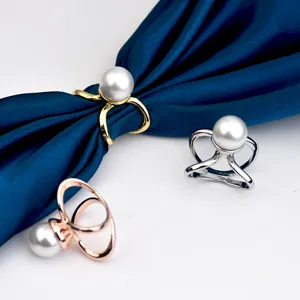 Adjustable pearl silk scarf ring fashion metal napkin holder multi-color clothing accessory