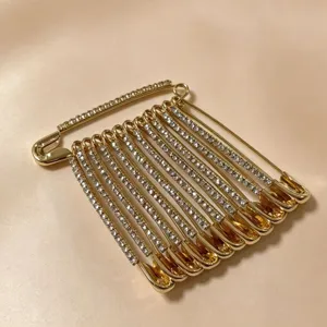 Gold rhinestone multi safety pin brooch anti-glare waist tightening decorative buckle main view