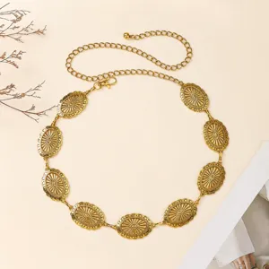 Retro Hollow Floral Disc Metal Waist Chain Women Fashion Vintage Body Chain Dress Waist Belt Jewelry Accessories