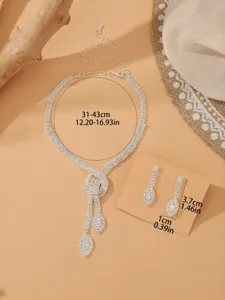 Elegantes Kristall Strass Halskette Ohrringe Schmuck Set Damen Braut Abendkleid Hochzeit.