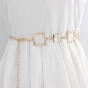 Mujer Moda Cadena de Cintura de Metal Versátil Geométrico Cuadrado Enlace Cadena Cinturón Ajustable Cuerpo Joyería Cinturilla Accesorios