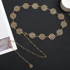 Gold hollow round metal waist chain elegant chic dress belt fashion accessories for women