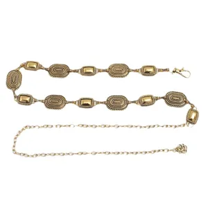 Vintage gold-tone metal waist chain belt, stylish dress accessory for women and girls.