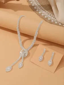 Glitzerndes Kristall Strass Halskette Ohrringe Set, edler Braut Party Schmuck Detailansicht.