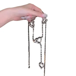 Silberne Metall Herz Taillenkette Körper Schmuck für Damen, trendiger mehrlagiger Metallgürtel.