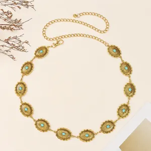 Vintage Gold Metall Taillenkette mit Türkis Konchos verstellbarer Boho Kleidergurt