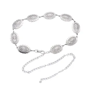 Vintage hollow metal waist chain for women retro boho silver body chain dress accessories