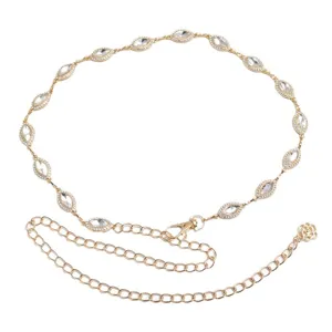 Modische goldene Strass Taillenkette fuer Damen, elegante Metall Kristall Bauch Kette.