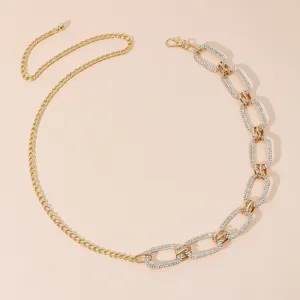 Vintage Gold Metal Waist Chain For Women Sparkling Rhinestone Geometric Body Chain Fashion Belt Jewelry