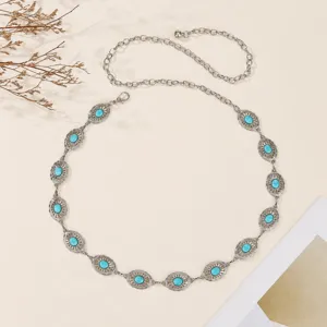 Vintage Ethnischer Stil Metall Taillenkette Türkis Einlage Geschnitzter Gürtel Für Damen