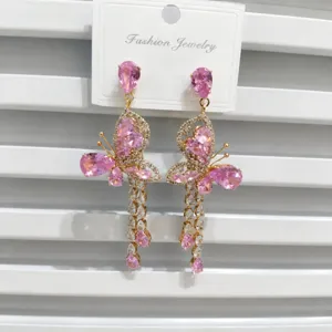 Chic Pink Schmetterling Quaste Ohrringe Legierung Strass Mit Silber Ohrringpfosten Mode Schmuck Für Damen Geschenk