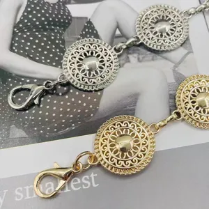 Damen Metall Taillenkette schickes hohles Blumen Scheiben Design verstellbare Hosenkette
