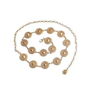 Goldene Taillenkette Damen, filigrane Blumen Medaillons, verstellbare Länge, eleganter Gürtel.