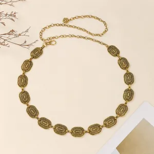 Vintage Gold Metal Chain Belt Ethnic Carved Waist Band for Women Hot Girl Skirt Pants Decor