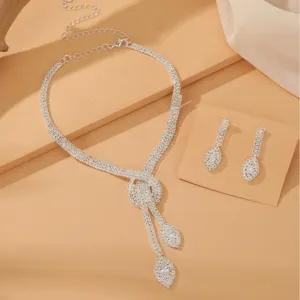 Elegante Kristall Strass Halskette Ohrringe Schmuckset fuer Damen Hochzeit Braut Geschenk.