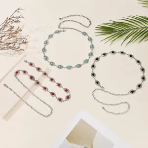 Retro Metall Taillenkette mit Steinbeschnitt, ethnischer geschnitzter Gürtel für Kleider.