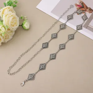 Cadena de Cintura de Metal Retro para Mujer Decoración Geométrica Tallada Accesorios de Moda