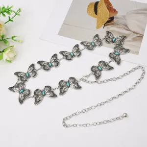 Böhmische Vintage Schmetterling Metall Taille Kette Damen Mode Türkis Taille Band Kleid Hemd Körper Schmuck