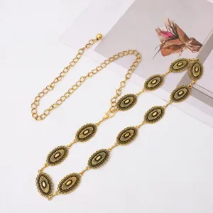 Vintage Ethnisch Geschnitzte Metall Taille Kette Für Frauen Kleid Hosen Dekorative Gürtel Retro Schick Körper Schmuck Zubehör