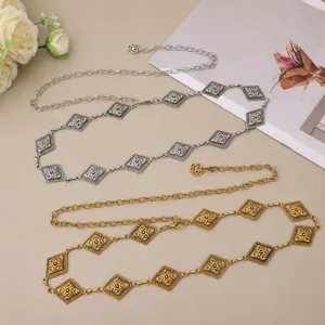 Cadena de cintura de metal vintage para mujer, cinturón decorativo retro de rombos.