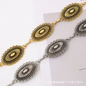 Vintage Metall Taillenkette Boho geschnitzte ovale Glieder Kleidergürtel Deko-Accessoire Damen