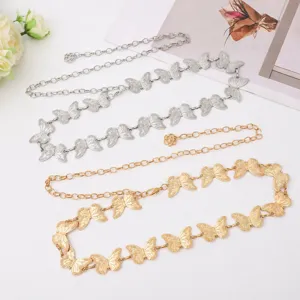 Exquisite metal butterfly waist chain in silver and gold, perfect dress accessory.