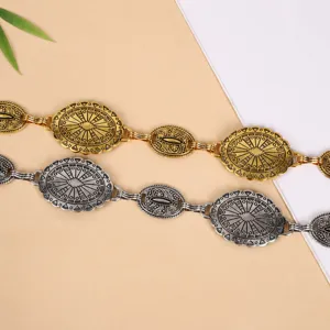 Vintage bohemian ethnic metal waist chain fashion geometric oval plaque waist jewelry decor