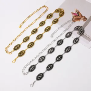 Vintage ethnischer geschnitzter Metall Taillengürtel dekorative Kette für Damen Mode