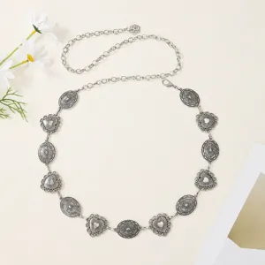 Vintage Retro Metal Waist Chain For Women Elegant Heart Carved Chain Belt Dress Pants Accessories Fashion Jewelry