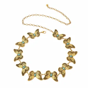 Böhmischer Vintage Gold Metall Schmetterling Taillenkette Detailansicht Damen Gürtel.