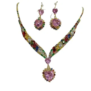 Luxus bunte Zirkonia Herz Halskette Ohrringe Schmuck Set fur Damen Party Geschenk