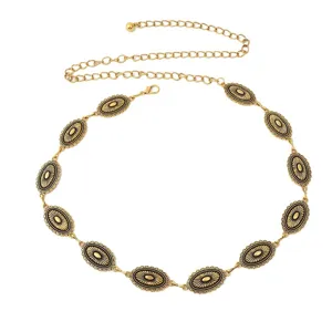 Vintage retro ethnisch geschnitzte Metall Taillenkette Gürtel für Damen Kleider Hosen