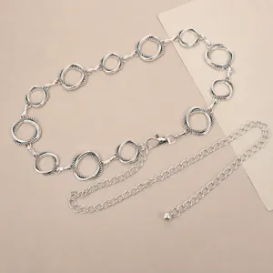 Cintura de cadena de metal circular geométrica retro, elegante accesorio de moda.